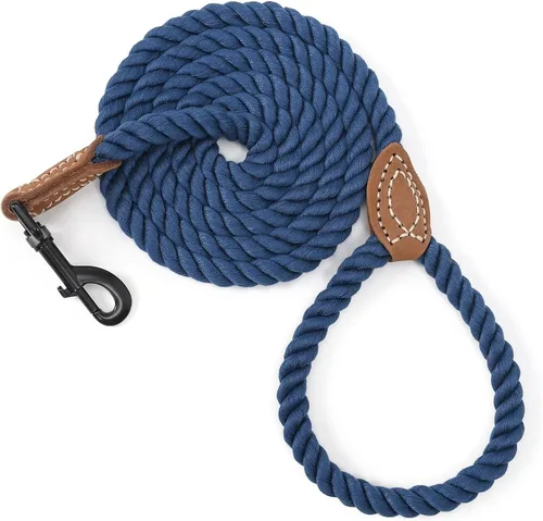 Vista 19 de Mile High Life Correa corta para perro, correas de cuerda de algodón trenzada con punta de cuero, cierre de metal resistente, 18 pulgadas, 1/2