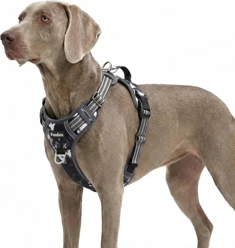 Vista 37 de Funfox - Arnés para perro sin tirón, arnés para mascotas ajustable, material súper suave con mango vertical de fácil control, reflectante