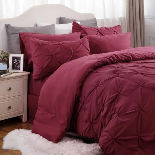 Vista 92 de Bedsure Juego de edredón tamaño individual XL, juego de ropa de cama extra largo de 5 piezas, cama plisada rosa en una bolsa con edredón, sábanas