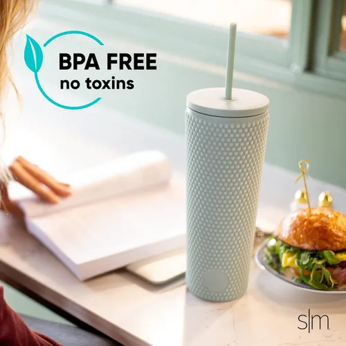 Vista 5 de Simple Modern Vaso de plástico mate con tapa y pajilla, reutilizable, sin BPA, vaso de batido de doble pared para café helado, regalos para mujeres
