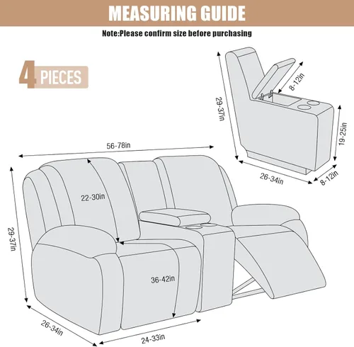 Vista 2 de VANSOFY Funda para sofá reclinable con consola central elástica, funda reclinable para sofá de terciopelo para 2 asientos, funda para sofá