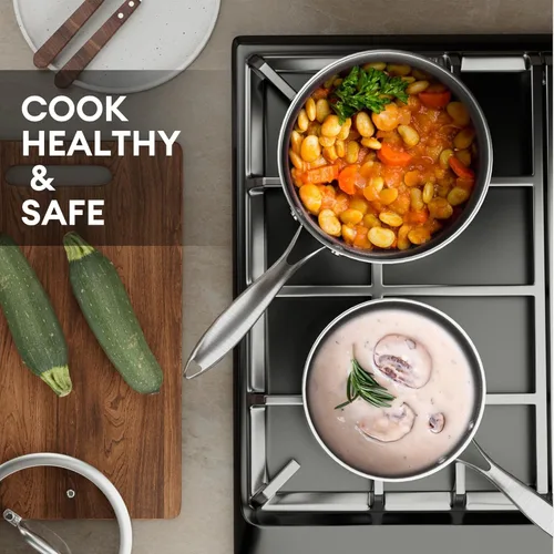 Vista 2 de COOKER KING Cacerola de acero inoxidable de 1.5 cuartos de galón, sartén antiadherente, olla de cerámica con tapa de vidrio templado, olla