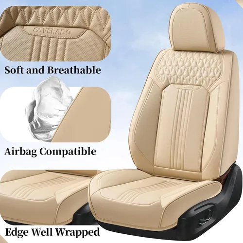 Vista 4 de Coverado Fundas de asiento delantero para automóvil, acojinadas, impermeables, de piel sintética, protectoras, de ajuste universal para la mayoría