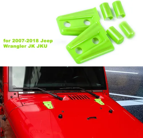 Vista 4 de Kit de moldura de cubierta de bisagra de capó 2 piezas para Jeep Wrangler JK JKU 2007-2018 (verde)