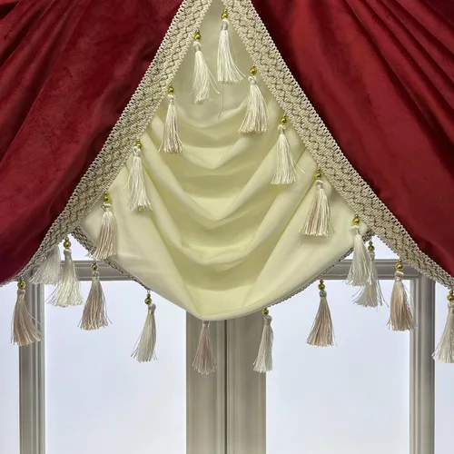 Vista 2 de Gxi Cenefa de cortina de terciopelo beige burdeos para ventanas de cocina, cenefas de cascada de terciopelo, cortinas de ventana para sala de estar