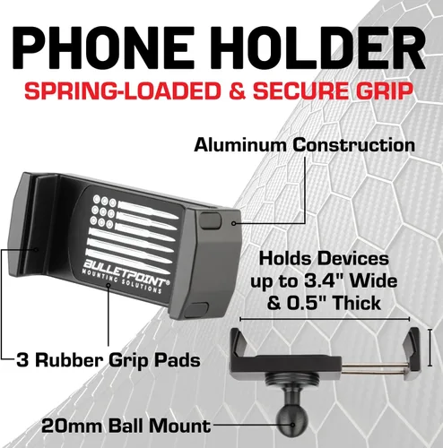 Vista 8 de Soporte para teléfono Bulletpoint compatible con panel de 2013-2018 RAM Truck y RAM 1500 Classic 2019+ con montaje de bola de 20 mm - Compatible