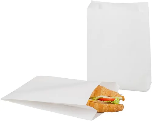 Vista 26 de Restaurantware Bag Tek - Bolsas de papel de 4.3 x 1.5 x 6.3 pulgadas para aperitivos, 100 bolsas desechables para papas fritas, a prueba de grasa