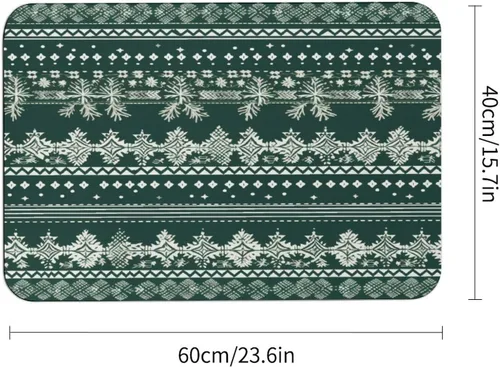 Vista 3 de Bath Mat Rug Rustic Green Fair Isle Holiday Print Thin Diatomaceous Earth Bath Mat Forest Green Knit Super Absorbent Ultra Thin Bathroom Rugs Fit