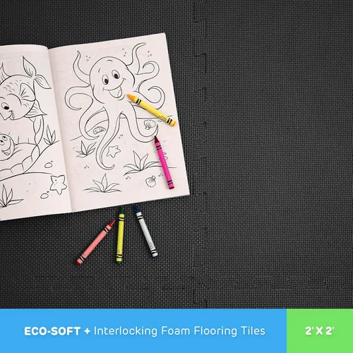 Vista 2 de IncStores Eco Soft+ baldosas de espuma (2 x 2 pies), tapetes para piso, para armar, con bordes extraíbles, negro