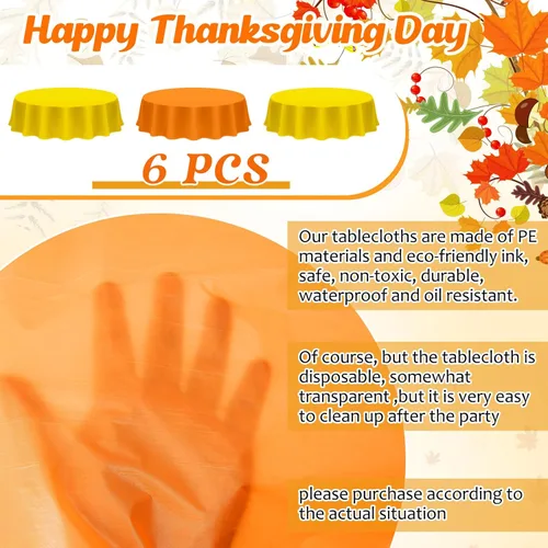 Vista 2 de Patelai 6 manteles redondos de plástico de otoño, desechables, manteles circulares de plástico de 84 pulgadas para decoración de fiesta