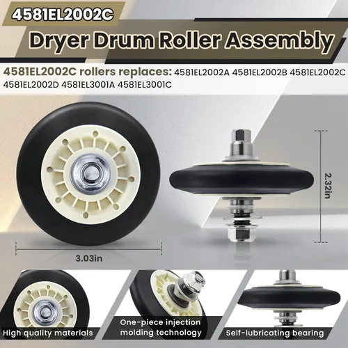 Vista 2 de Kit de rodillo de secadora mejorado para piezas de secadora LG Kenmore, el kit de reparación de secadora incluye rodillos de secadora 4581EL2002L