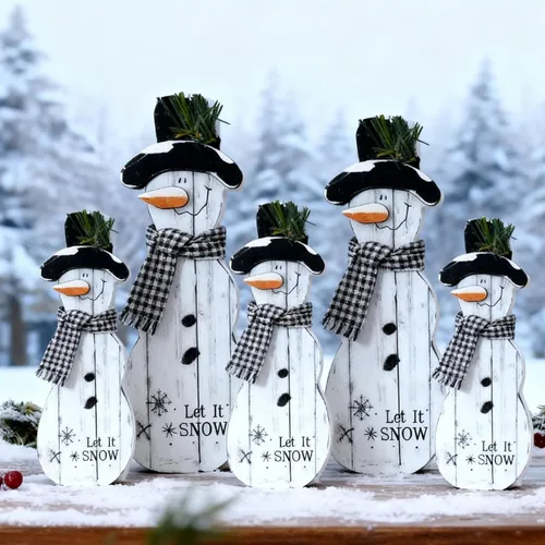 Vista 8 de Threehoney Adornos de madera de muñecos de nieve navideños, centros de mesa rústicos, decoración de bandeja escalonada para Navidad, invierno