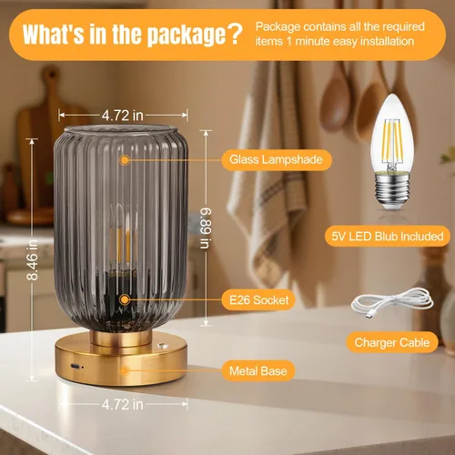 Vista 6 de LigthRound Touch Table Lamp for Bedroom, Cordless Bedside Small Table Lamp, Dimmable Rechargeable Battery Operated Lamp for Nightstand, Bedside