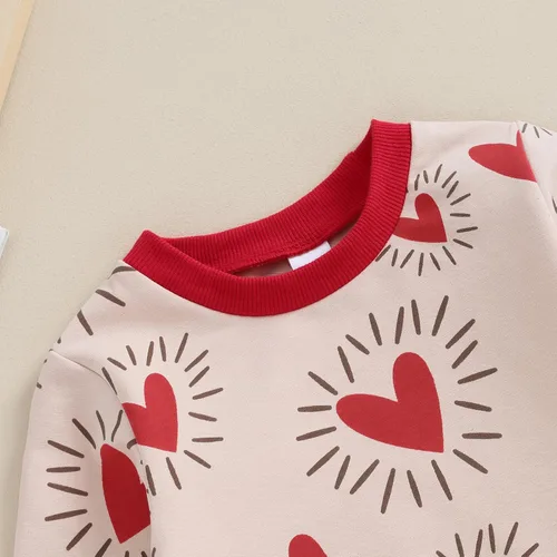 Vista 5 de FYBITBO Conjunto de sudadera de manga larga para bebé, camiseta y pantalones para el día de San Valentín