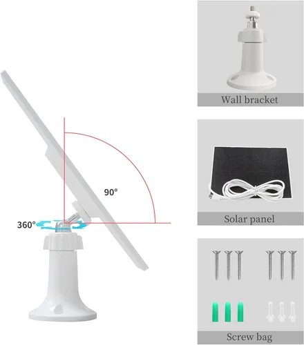 Vista 6 de Panel solar de 4 W para cámara de seguridad, cargador de panel solar tipo C y micro para cámara exterior con batería recargable, cable de montaje
