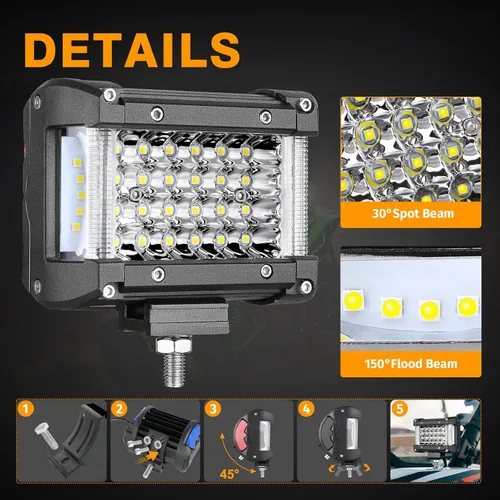 Vista 7 de Luces LED de disparo lateral, Muto-Beam, 2 piezas, 4 pulgadas, cuatro filas, luces LED para niebla, lámparas impermeables para conducción