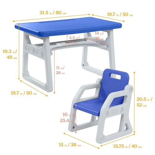 Vista 2 de ECR4Kids Escritorio y Silla Plus para Niños, Muebles para Niños, Azul/Gris Claro, 2 Piezas