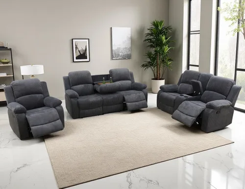 Vista 13 de Sofá reclinable manual, sofá reclinable de lujo de 3 plazas, sofá reclinable con portavasos y mesa de café, sofá de cuero sintético para sala