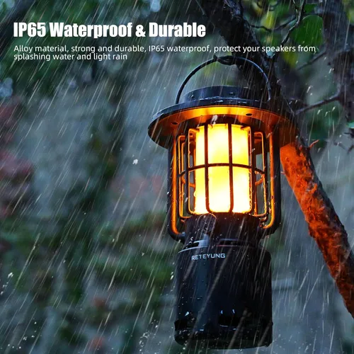 Vista 6 de Altavoces para exteriores Bluetooth impermeables, 10 W, inalámbrico, portátil, altavoz con luz de llama LED con atmósfera de antorcha