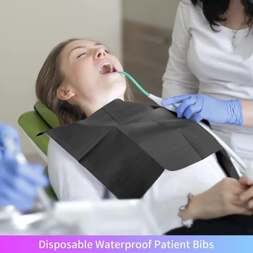 Vista 2 de Annhua Baberos dentales negros desechables impermeables para pacientes de 13 x 18 pulgadas, toalla Polyback de 3 capas de papel de tatuaje