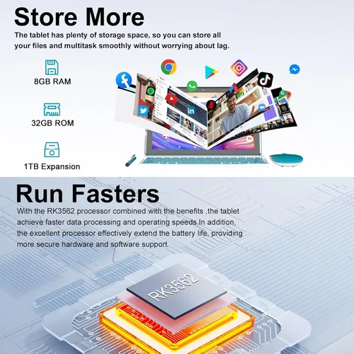Vista 4 de Tablet Android 15, tabletas de 10 pulgadas, 8GB RAM+32GB ROM/2TB expandible, tabletas 2 en 1 con estuche de teclado, pantalla IPS de 1280x800