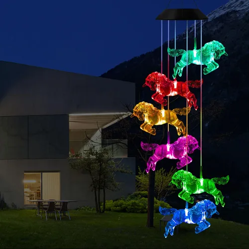 Vista 7 de Campanillas de viento de caballo solares, campanillas de viento de caballos que cambian de color, luces de caballo solares impermeables, campanillas