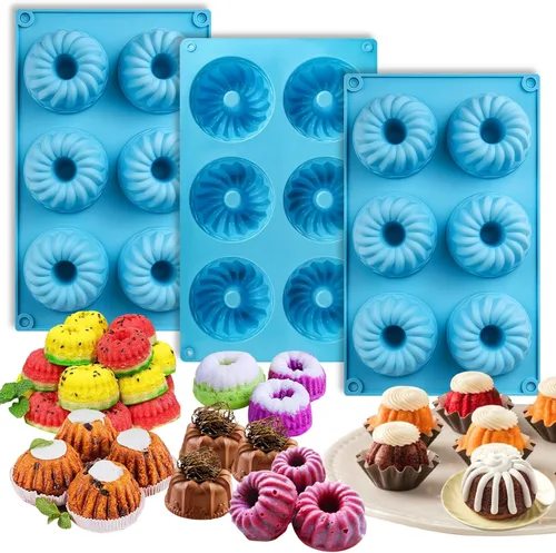 Vista 9 de Palksky Mini tubo estriado de silicona 6-cavidad (3PCS), multi-cavidad pequeña pastel hornear pan, mini moldes para chocoflan