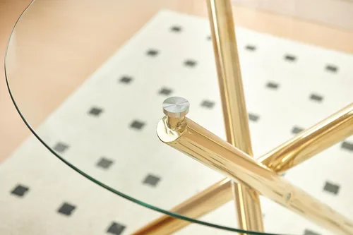 Vista 7 de 1+2,3s Dining Set, Table Metal Leg Dining Table for 4 6 People with Glass Table Top, Pedestal Dining Table, End Table Leisure Coffee Table