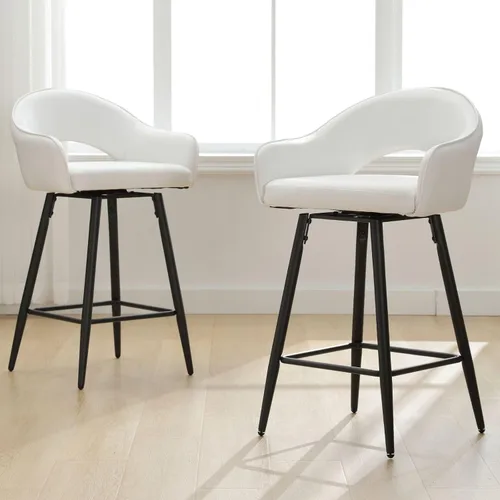 Vista 19 de DUOMAY Juego de 2 taburetes de bar giratorios, modernos taburetes de altura de mostrador de 26 pulgadas, silla de isla de cocina tapizada de Blanco