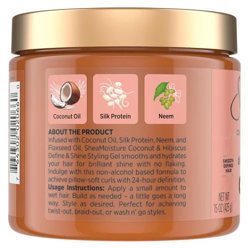 Vista 2 de SheaMoisture Define & Shine - Gel de peinado + hidratación de lino de coco e hibisco, mantiene tu estilo todo el día impregnado con glicerina
