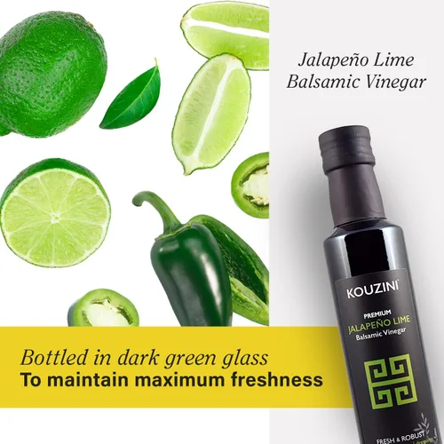Vista 6 de Kouzini Ultra Premium Jalapeno Lime Balsamic Vinegar, Aged Balsamic Vinegars from Modena, Italy, Premium, Smooth & Full-Bodied Flavor, 250ml Bottle