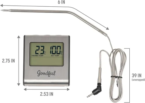 Vista 3 de Goodful Termómetro de carne con sonda con cable con temporizador, programado con temperaturas preestablecidas aprobadas por el USDA para diferentes