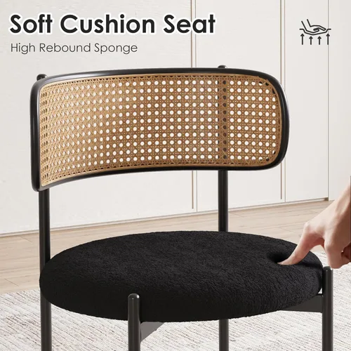 Vista 8 de Modern Upholstered Dining Chairs Set of 4, Rattan Back Dining Room Chairs, Table & Seating Chair Sets Kitchen, Accent Chairs with Metal Black -4set