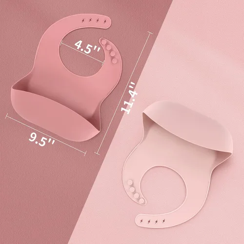 Vista 2 de ME.FAN Baberos de silicona para bebés y niños pequeños Juego de 2 baberos de silicona ajustables