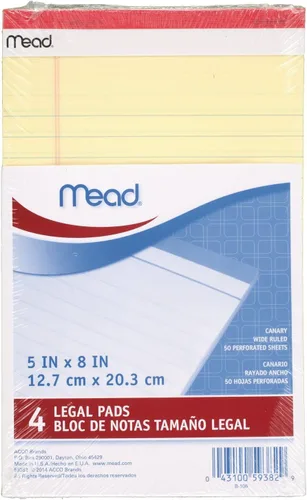 Vista 5 de Mead Canary Junior - Bloc de notas jurídicas, 5 x 8 pulgadas, paquete de 4, 50 hojas (59382)