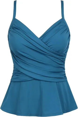 Hilor Tankini envolvente para mujer, con control de abdomen, fruncido, con cuello en V, para nadar