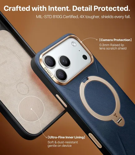 Vista 8 de TORRAS Q3 VegSkin - Funda de piel para iPhone 17 Pro Max, soporte magnético de 360 grados, compatible con MagSafe, control de cámara, a prueba