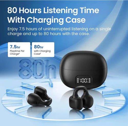Vista 6 de Auriculares con clip, auriculares de oreja abierta, mini auriculares de conducción ósea IPX6, impermeables, Bluetooth, Bluetooth 5.4, auriculares