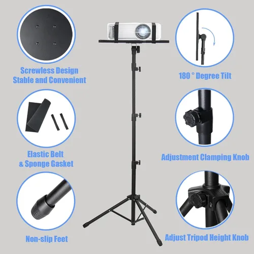 Vista 5 de Kereal Soporte de trípode para proyector de laptop, soporte de suelo portátil universal para equipos de DJ, oficina, escenario, estudio, podio
