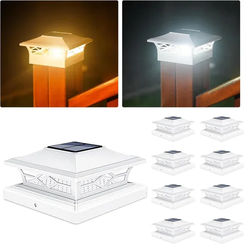 Vista 14 de VOLISUN - Faroles solares para poste: paquete de 2 luces para exteriores, para cubierta, con casquillo blanco, resistente al agua, 2 modos