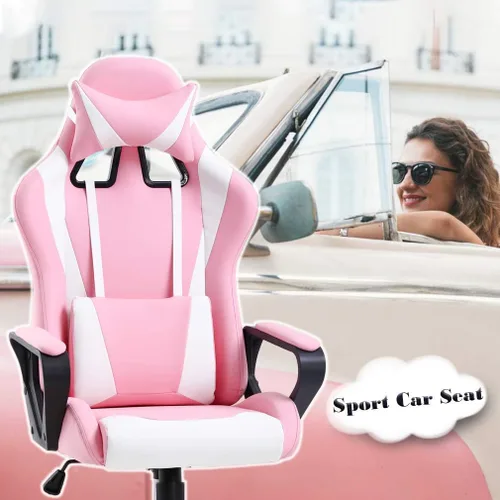 Vista 48 de Silla ergonómica para videojuegos, silla de juegos con reposacabezas, silla de computadora de oficina con ruedas y soporte lumbar, silla