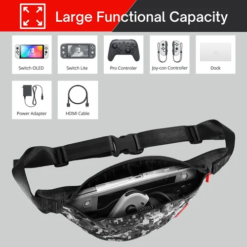 Vista 5 de TNP Switch Travel Bag for Nintendo Switch Switch OLED Switch Lite White Grey Digital Camo Fanny Pack - Carrying Bag for Nintendo Switch Console