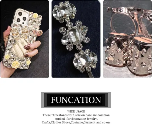 Vista 4 de TANOSII 100 diamantes de imitación para coser con formas mixtas, gemas de cristal para coser en gemas de cristal, parte trasera plana con garra