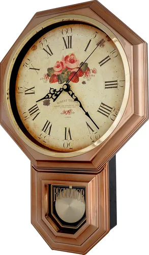 Vista 2 de JUSTIME Vintage Rose Classic - Reloj de pared con péndulo tradicional de rosa cada hora con melodía Westminster fabricada en Taiwán, 4 pilas AA