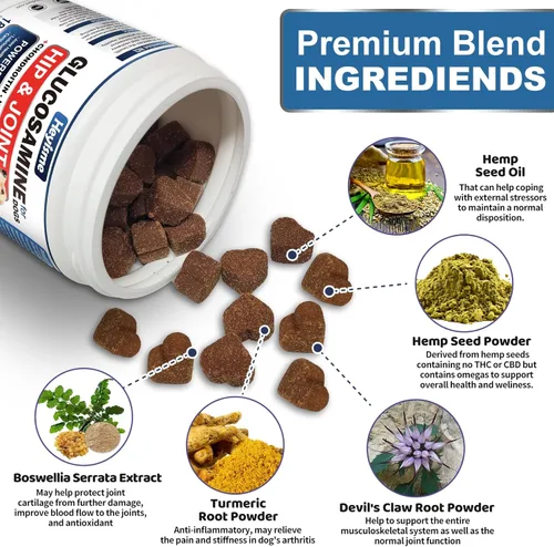 Vista 3 de Glucosamina para perros, 180 masticables para cadera y articulaciones suplemento para perros, glucosamina condroitina, MSM cáñamo perro alivio