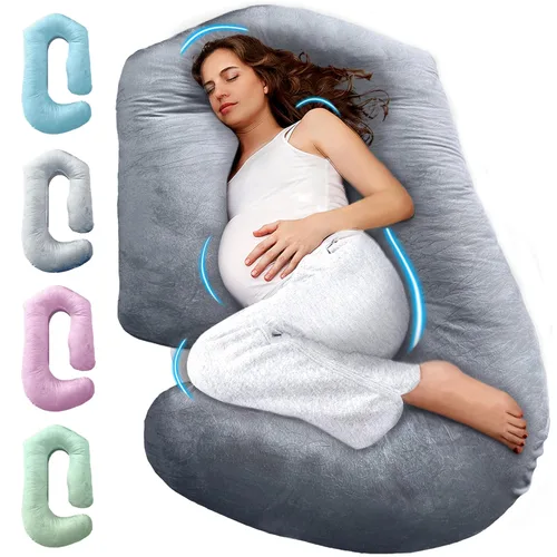 Vista 12 de PILLANI Almohadas de embarazo para dormir, almohada de cuerpo completo en forma de V C U con funda extraíble, almohada de maternidad refrescante