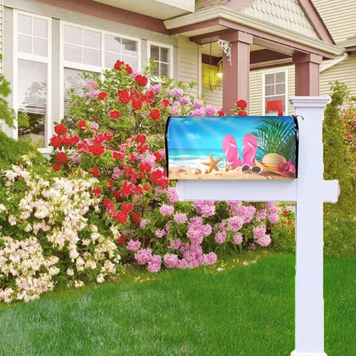 Vista 6 de Cubierta magnética para buzón de buzón de verano con diseño de conchas de estrella de mar y gafas de sol, 21 x 18 pulgadas