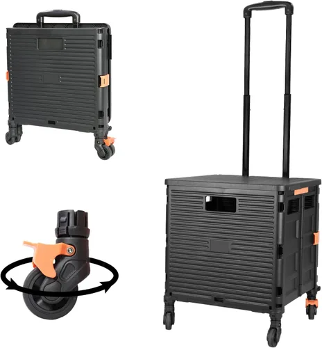 Vista 18 de Carrito plegable portátil con ruedas para compras, 4 ruedas giratorias con mango telescópico de plástico duradero y resistente, para viajes