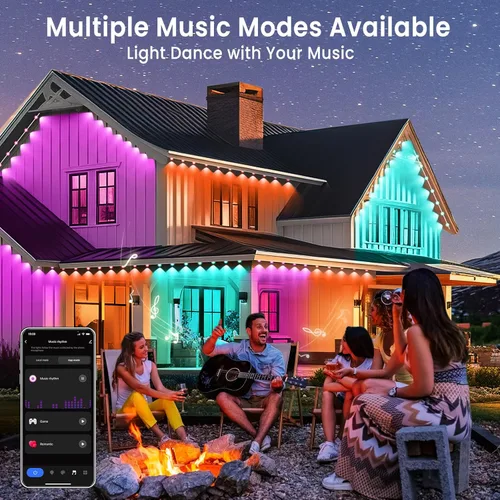Vista 6 de Luces exteriores inteligentes permanentes para casa, IP67 impermeables con 54 escenas, 50 pies de luces LED RGB+IC para casa al aire libre todo