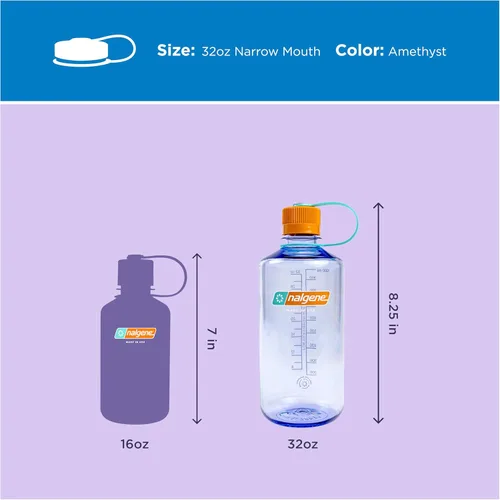 Vista 5 de Nalgene Botella de agua Tritan a prueba de fugas, sin BPA, de 32 onzas, boca estrecha, fabricada en los Estados Unidos para uso al aire libre e